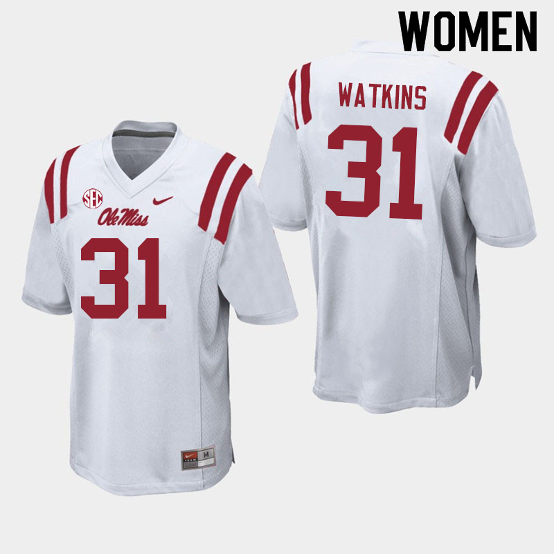 Austin Watkins Ole Miss Rebels NCAA Women's White #31 Stitched Limited College Football Jersey WRZ4258GR